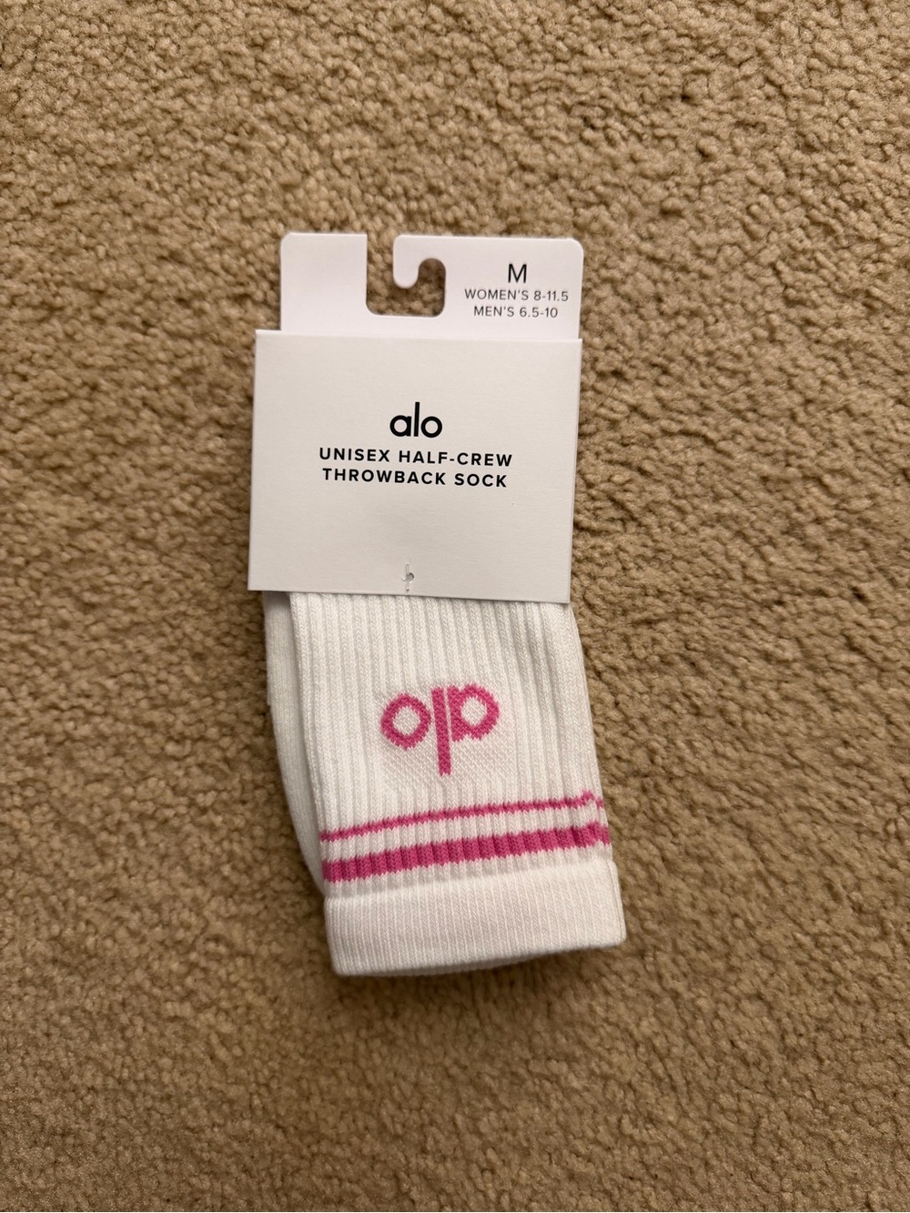 FREE w/ purchase ALO Yoga White Socks with Pink Logo and Stripes